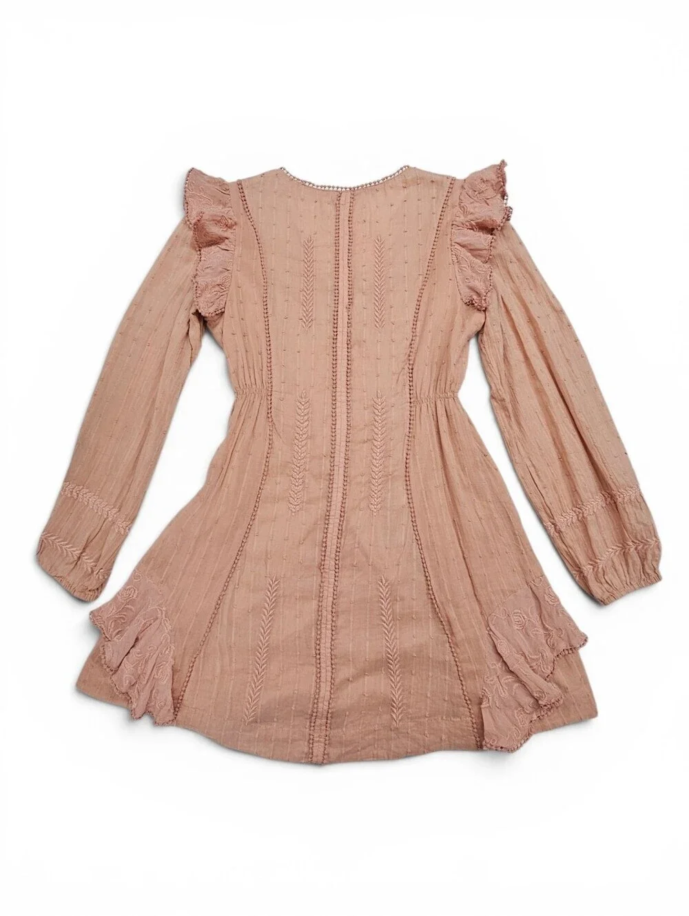 Free People Isabella Dusty Rose Ruffle V-Neck Long-Sleeve Dress Size 8